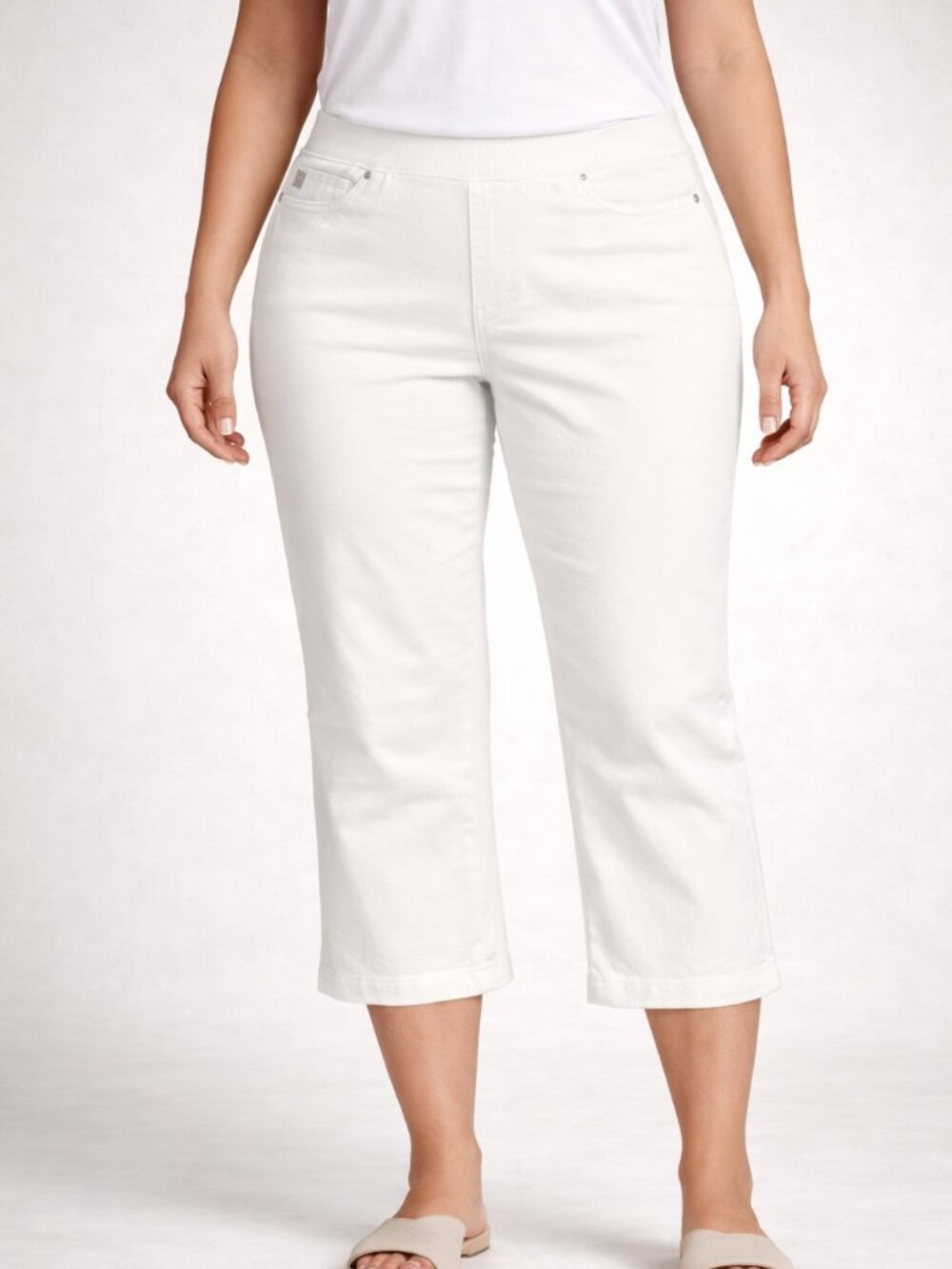 Belle by Kim Gravel Flexibelle Pull-On Stretch Capri Jeans White Size 4